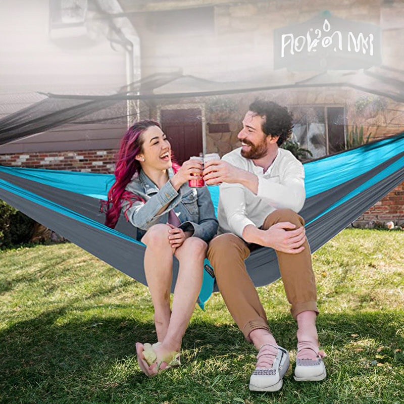 Light double nylon camping hammock with straps