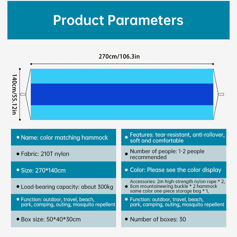 Light double nylon camping hammock with straps