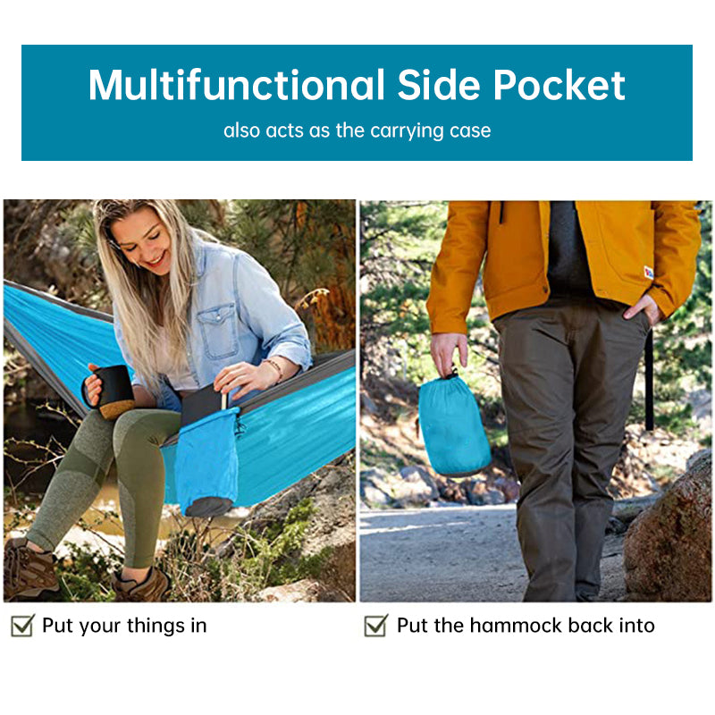 Light double nylon camping hammock with straps