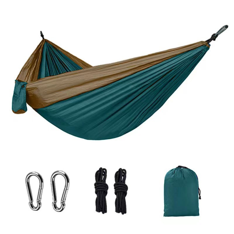 Light double nylon camping hammock with straps