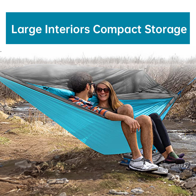 Light double nylon camping hammock with straps