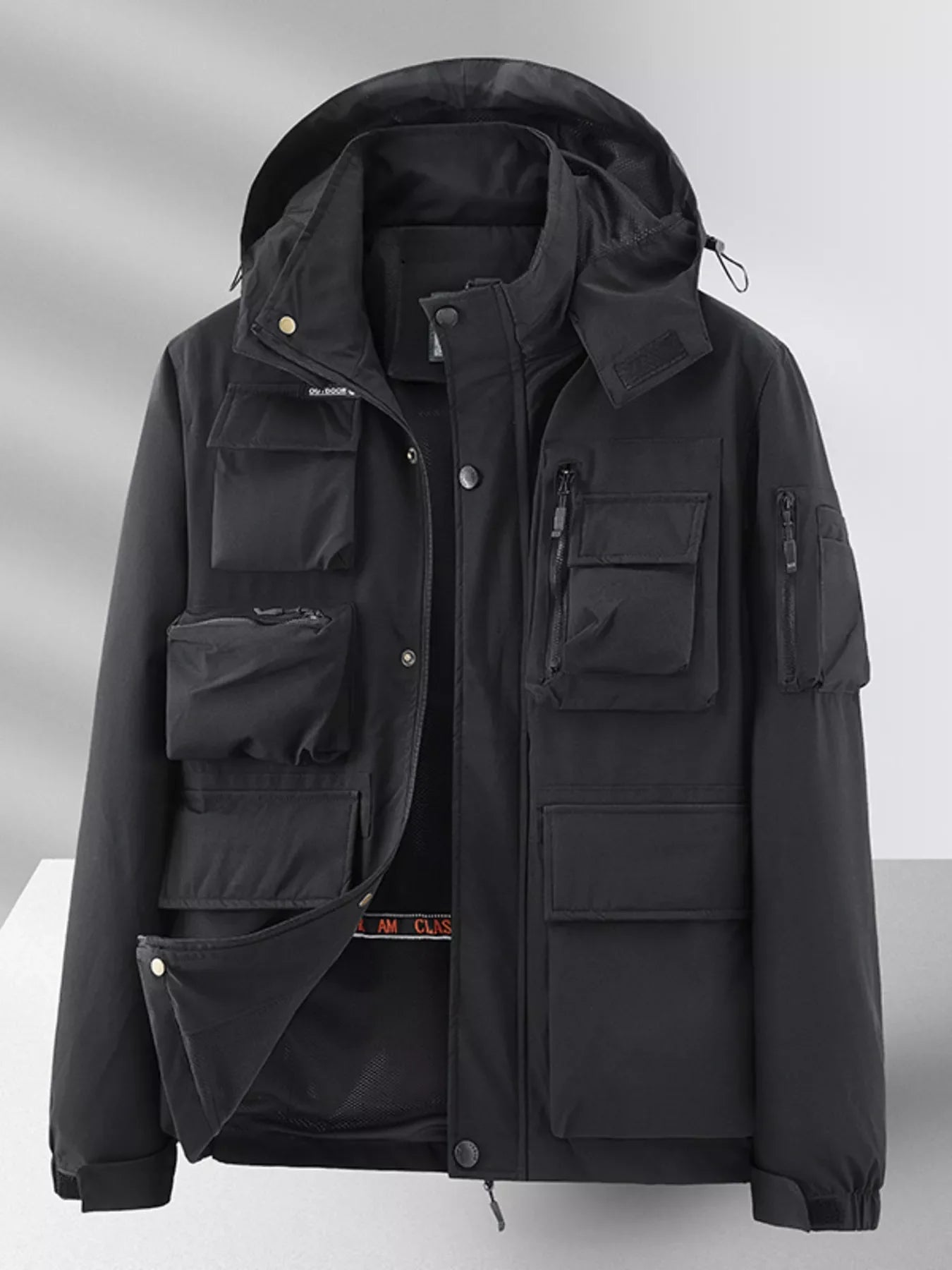 Men's Plus Size Multi-Pocket Hooded Outdoor Jacket